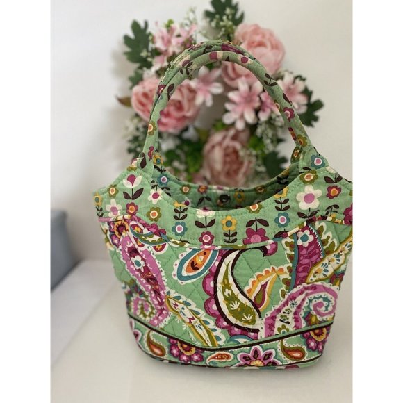 Vintage Paisley Green Flowers Soft Sided Insulated Lunch Box Bag Top Handles EUC - Picture 5 of 12